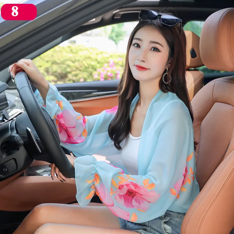 

Summer Sunscreen Shawls Embroidery Flowers Poncho Soft Chiffon Scarves Long Sleeve Women Driving Sunshade Scarf 2021 New