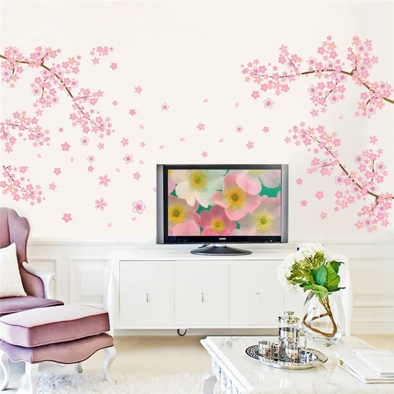 

DIY Pink flower tree wall sticker Living Room Bedroom Wall Decal TV Sofa Background Home Decor Mural Wallpaper