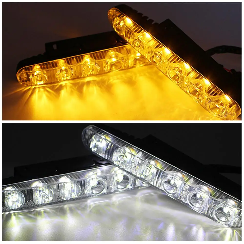 

2pcs LED Daylight Running Lights DRL 6 LEDs DC 12V 6000K Automobile light Source Car Styling Waterproof