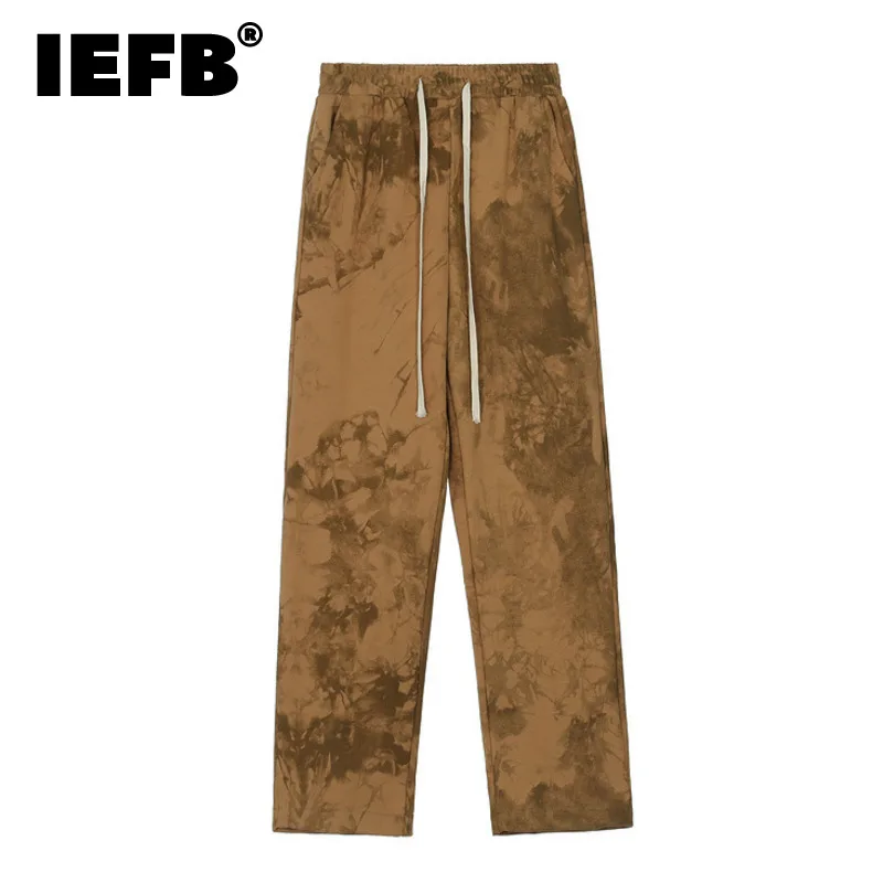 

IEFB Streetwear Fashion Tie Dyeing Casual Straight Pants Drawstring Elastic Waist Sweatpants 2021 New Autumn Fashion Trousers