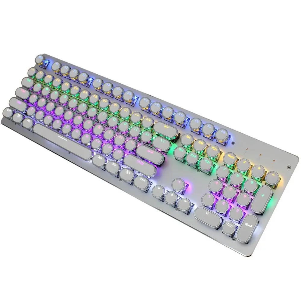 Ретро Стимпанк Механическая клавиатура 104 клавиши RGB подсветка, пылезащитная, с синей осью, для ПК и ноутбука, металлическая панель.