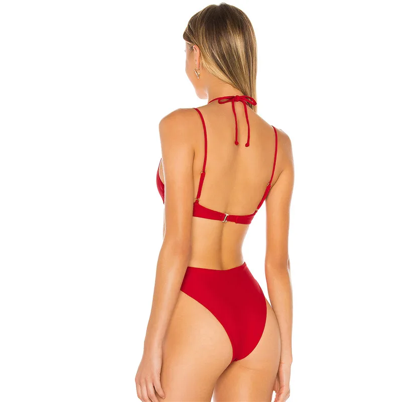 

Summer Women 2pcs Bikini Sets Swimsuit Solid Color Bra Panties Drawstring Frenulum Sexy Split Body Female Holiday Beachwear