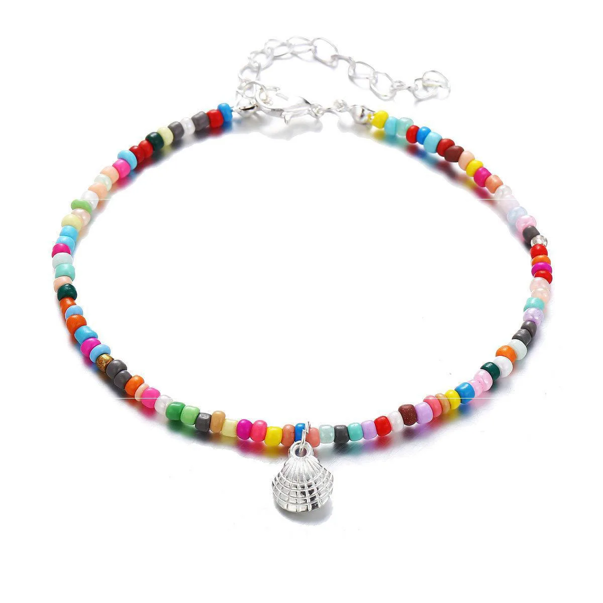 

FUN-BEAUTY European and American Ladies Anklet Fashion Style Color Beaded Anklet Creative Retro Alloy Scallop Pendant Anklet