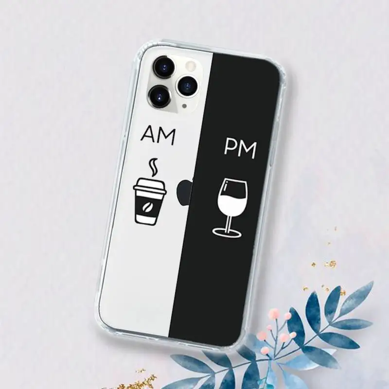 

Coffee Wine Cup Phone Case Transparent for iPhone 11 12 mini pro XS MAX 8 7 6 6S Plus X 5S SE 2020 XR