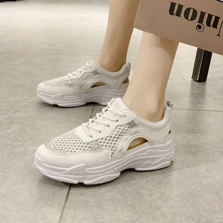 

New Women's Sports Shoes New Sandals Fashion Women Casual Leather Breathable Mesh Shoes Women Sneakers Platform Walking Shoes