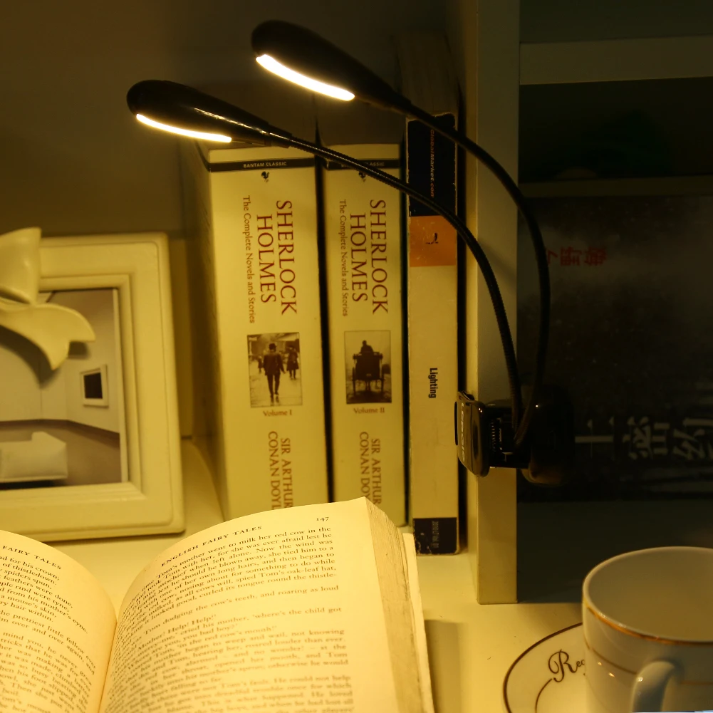 USB Перезаряжаемый светильник для чтения книг с зажимом светодиодный 8 светодиодный s лампа для чтения компактный Luz 4 режима яркости светильник s 5V 4 светодиодный кронштейн настольные лампы