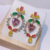 hibride trendy heart shape multi color cubic zirconia drop earrings for women fashion jewelry boucles d oreille femme e 588