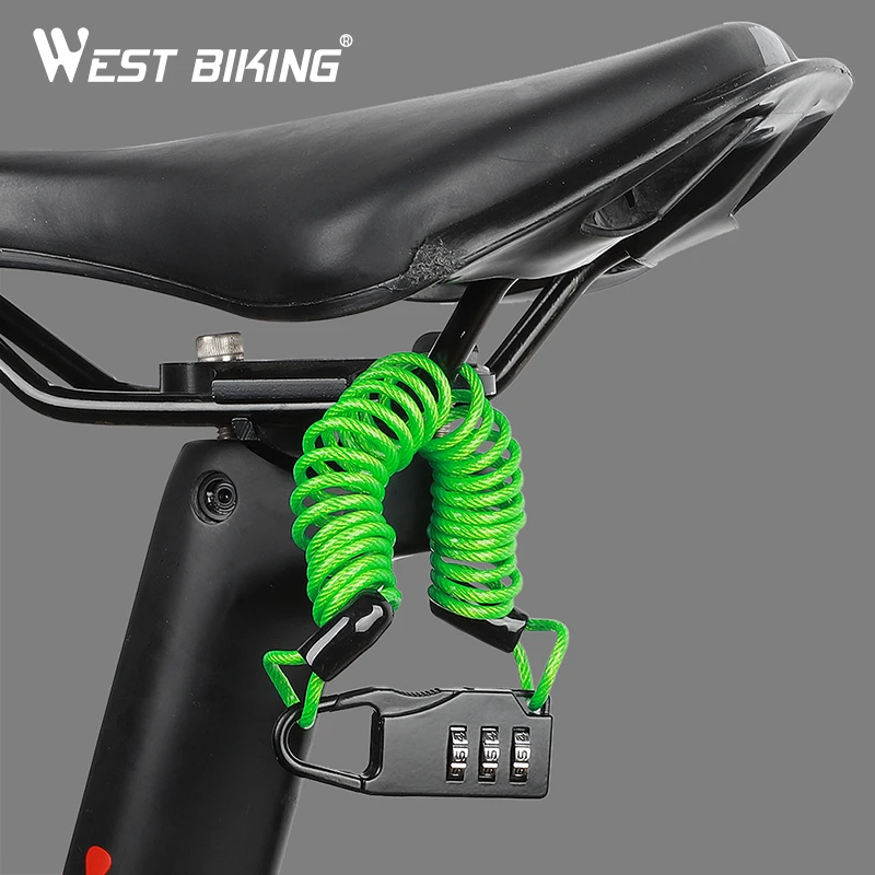 WEST BIKING противоугонные Велосипедные замки 3-значный пароль Кабельные для шлема