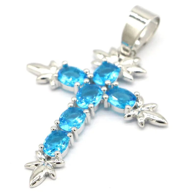 41x27 мм Потрясающие крест Форма создан Париж Голубой Топаз Лондон топаз подарок