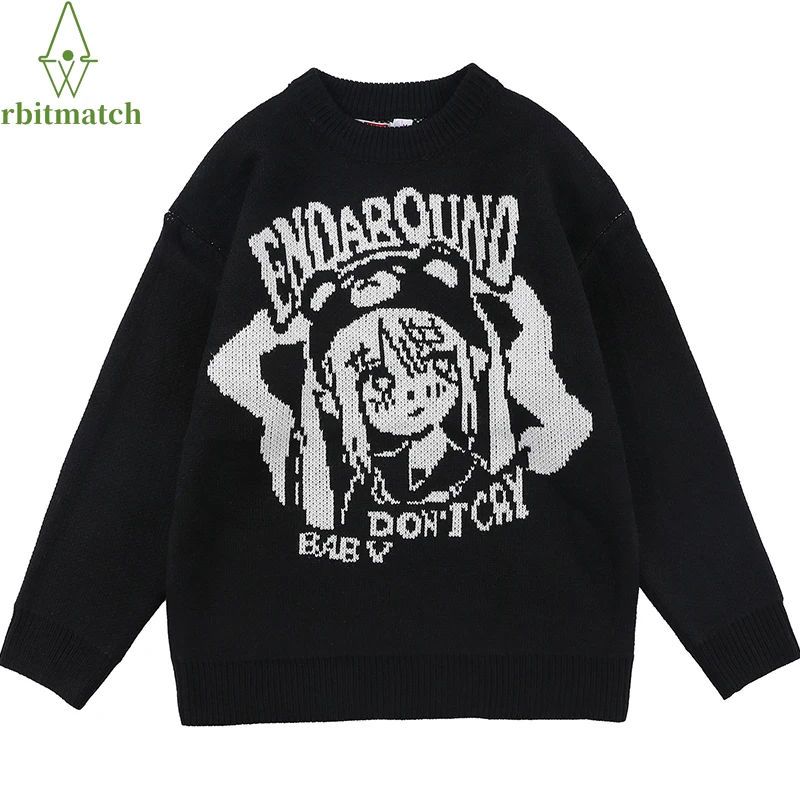 

Мужской модный свитер с японским аниме милой девушкой мультяшный вязаный свитер 2021 осень Харадзюку свободный хипстерский хлопковый пулове...