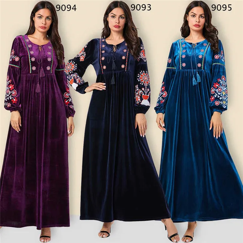 Утолщенная бархатная абайя Дубай размера плюс хиджаб мусульманское длинное