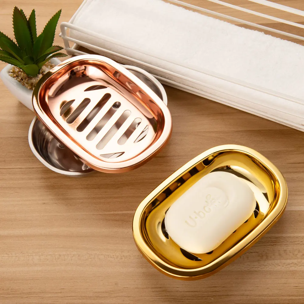 (Розовое золото) двухслойный поднос для мыла из нержавеющей стали двойная