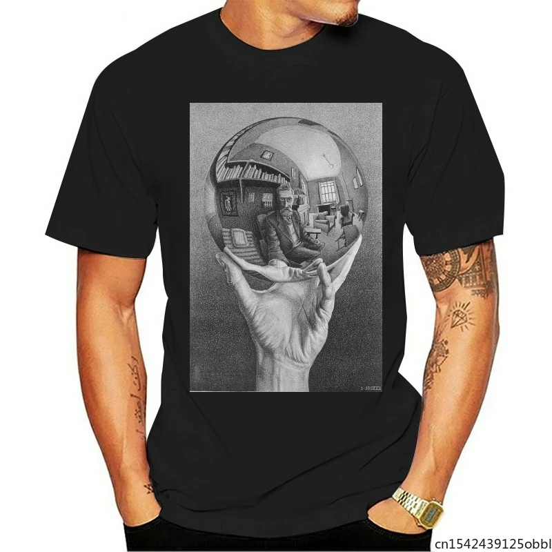 

New Men Hot Fashion Solid T-Shirt T-Line Men Escher Reflecting Sphere Muscle Men Tees Streetwear