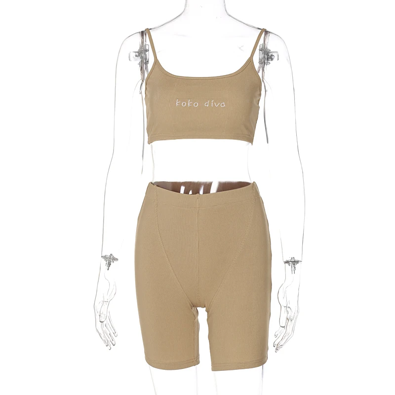 

Chicology Sleeveless Summer Short Women Casual Bodycon Crop Tank Top Skinny Pants 2 Two Pieces Sets Fashion Clothing