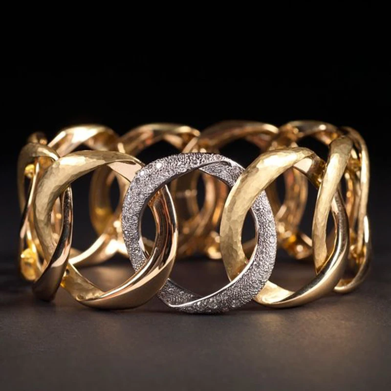 

Fashion Two Tone Big Irregular Circle Ring Creative Hallow Out Chain Rings For Men Women Punk Gothic Party Jewelry Gift B4M936