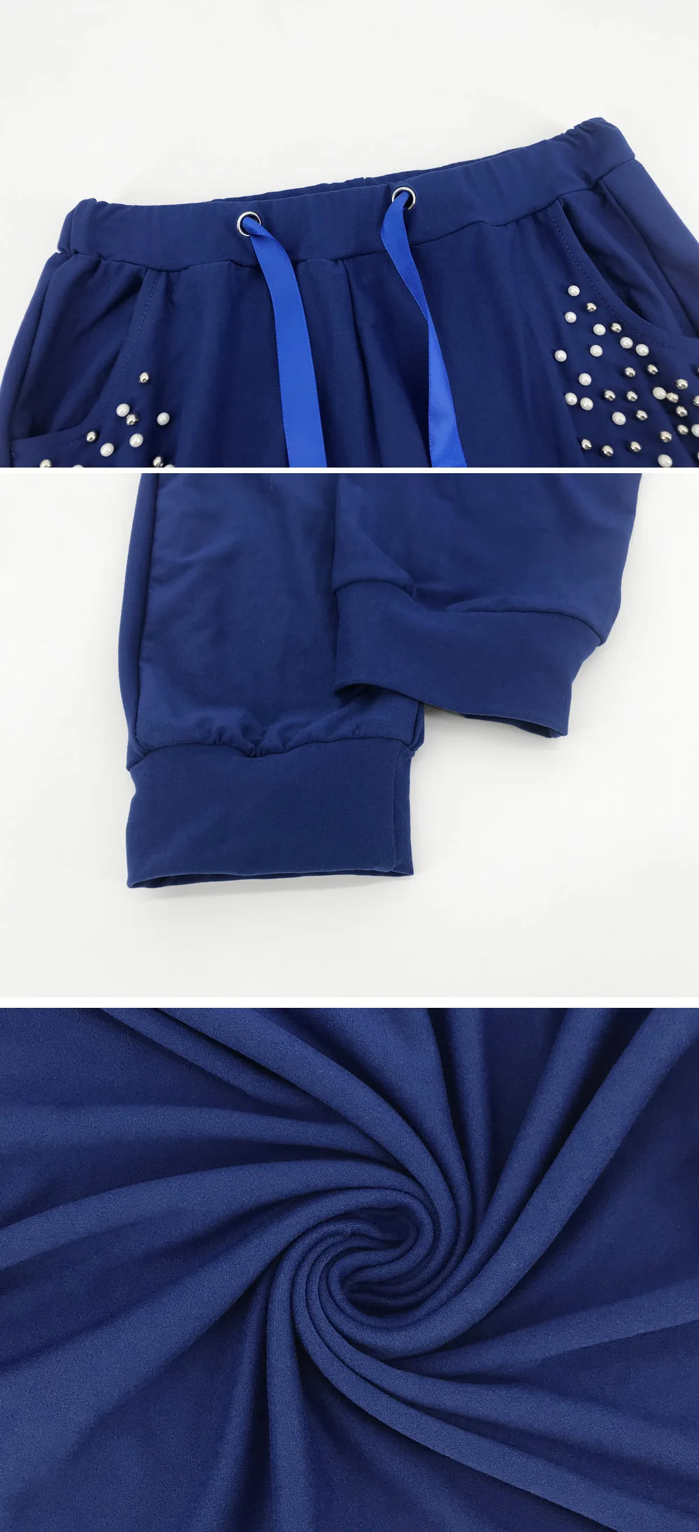 

Women Casual 2 Piece Sets Hollow Out Design Beading Decor O-Neck Long Sleeve Solid Tops+Drawstring Slim Pencil Pants Women suits