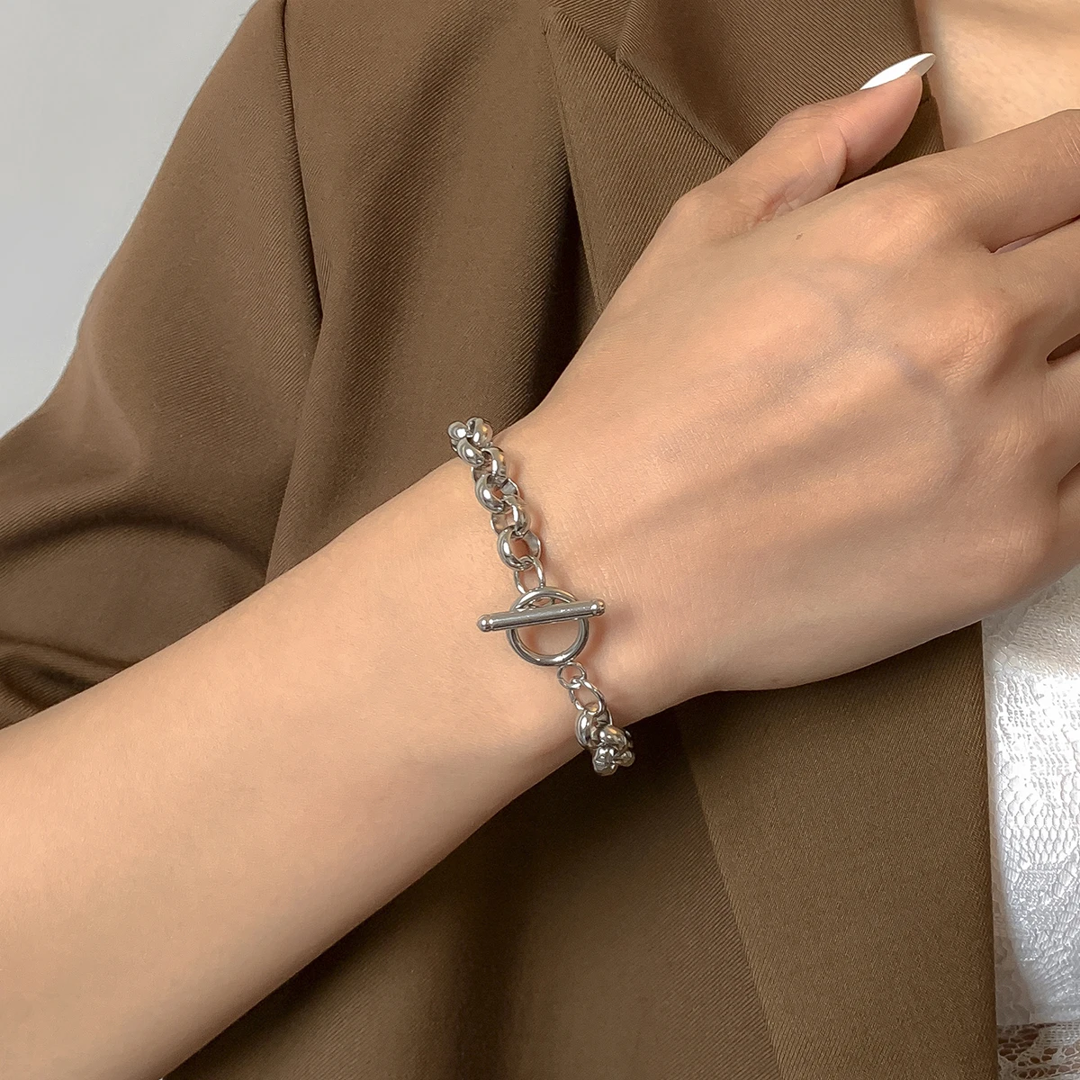 

SHIXIN Simple Stainless Steel Chain Bracelet for Women Men Fashion Thick Hand Chain Jewelry Unisex Punk Charm Bracelet2021 Gift