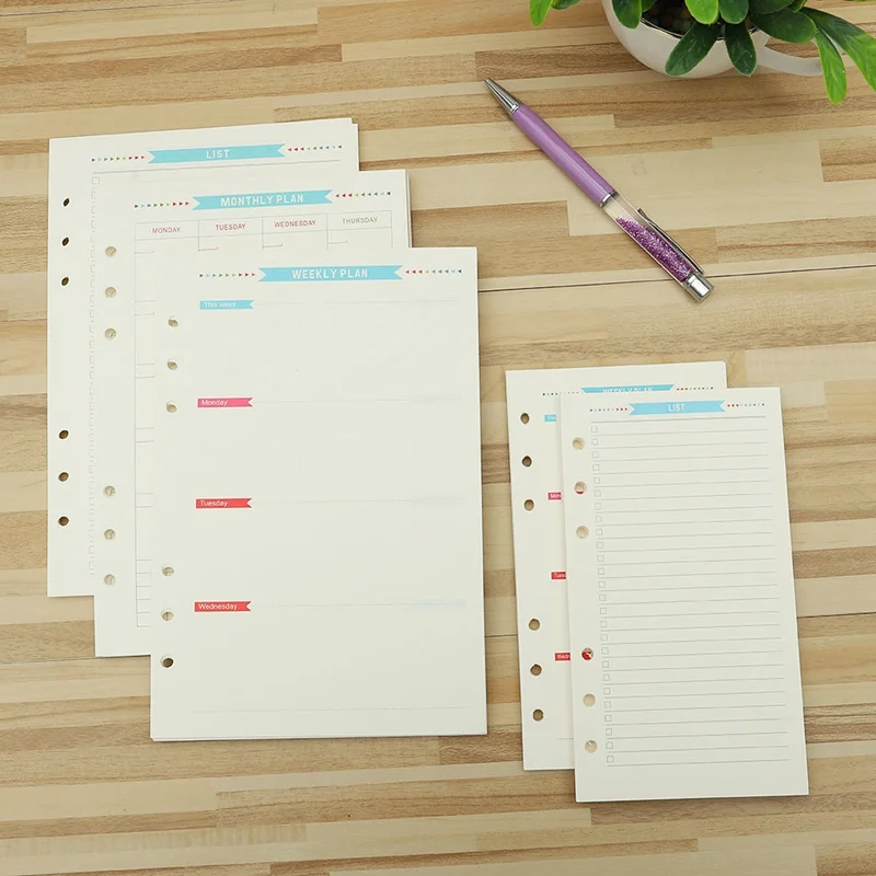 5sheets/lot Planner Inner Pages Spacer Plate Diario Binder 6 Holes Separator KI