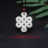 natutal white jade chinese knot pendant necklace double sided hollow carved charm jewelry fashion amulet for men women gifts