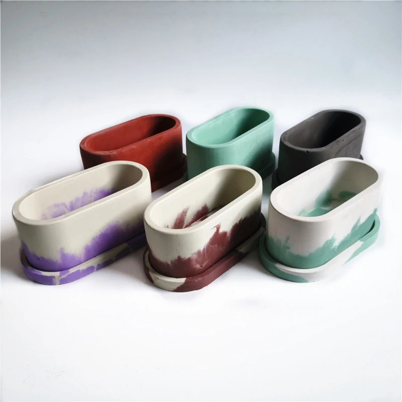 

2021 New 2Pcs Oval Concrete Flower Pot Tray Silicone Mold Succulent Planter Resin Mold