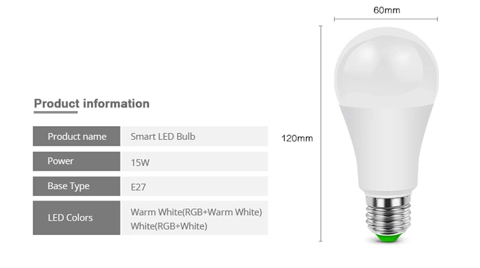Dimmable Smart Home Life LED light Bulb E27 15W RGBW Music Bluetooth 4.0 APP Control Smart lamp Compatible Android / IOS System