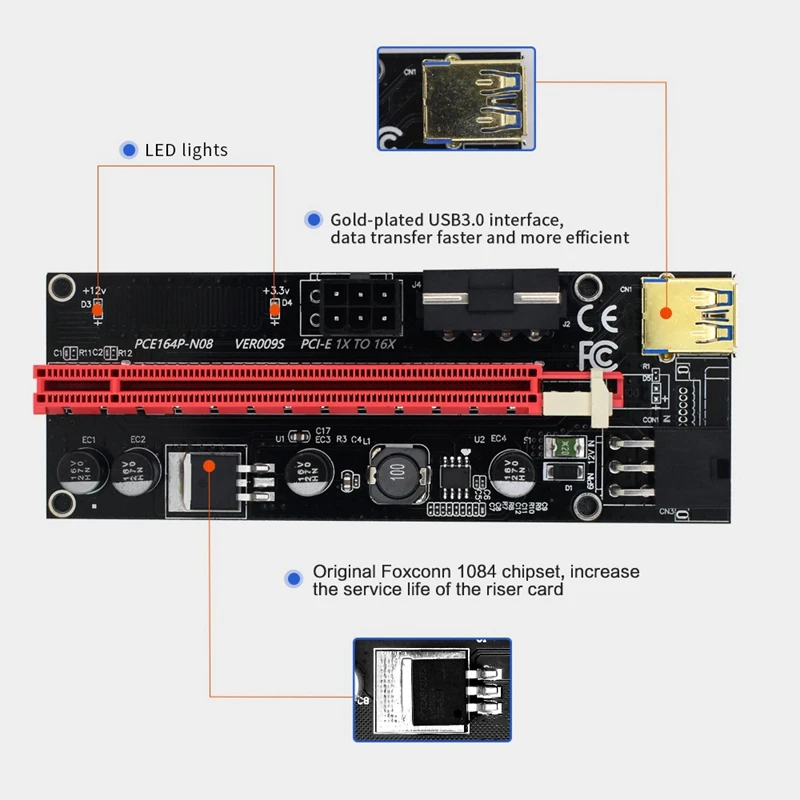 

6 . PCI-E VER009S PCI-E 1X 16X 4Pin/6Pin USB3.0, , , BTC