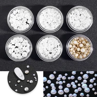 6 jars pearls mix design 3d beads rhinestone gem for nail art decoration diy beauty salon manicure supply