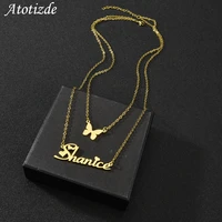 atoztide customized name necklace butterfly choker stainless steel letter double layers chain pendant jewelry for women gift