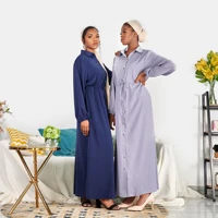 casual muslim womens long skirt large size solid color turkey italian button slit belt dress abaya islamic ramadan banquet robe