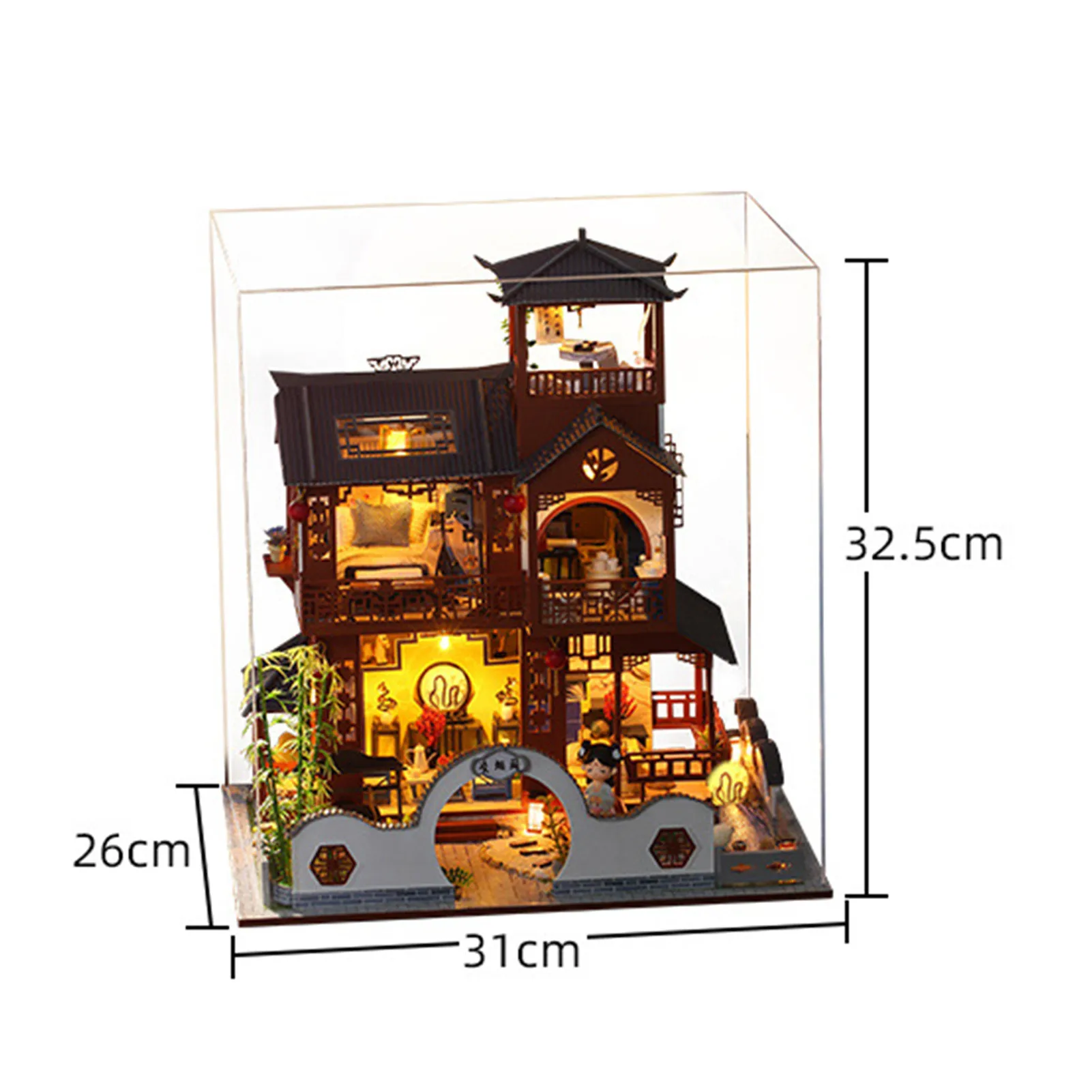

LED Chinese Retro Pavilion With Light Cute House DIY Handicrafts Building Model For Kids Adults Assemble Gift