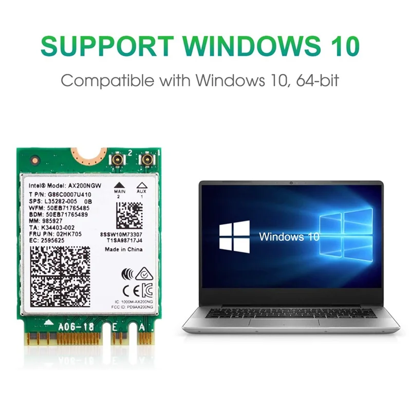 

WiFi Antenna 2pcs Dual Band 2.4G/5G 6dBi with Base Bracket Cable and Intel AX200 2974Mbps NGW 802.11AX Wireless Network Chip Set