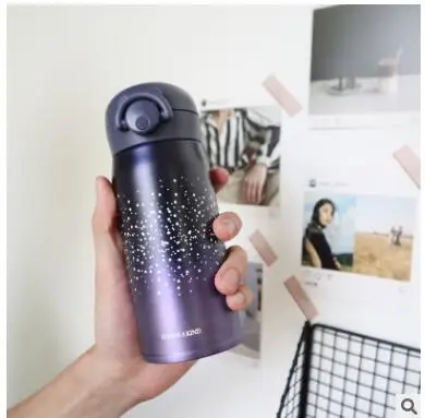 purple Нержавеющая сталь бутылка для воды 350 мл/500 мл герметичность вакуумной присоской звездное небо отказов термоусадочная колба водяного термосы-бутылки стакана - Цвет: purple