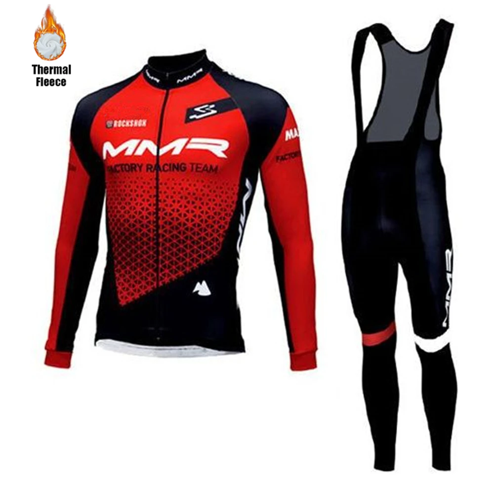

MMR team winter cycling jersey set thermal fleece bike suit men warm long sleeve top bib pants Mtb jacket ropa ciclismo maillot