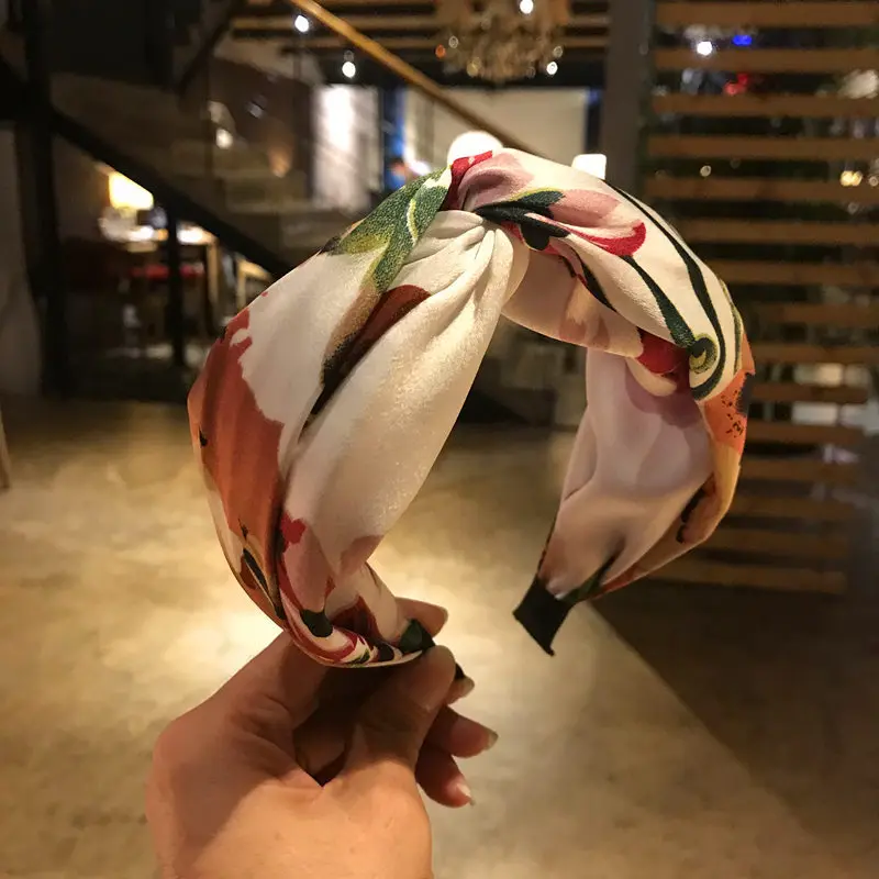 

Vintage Floral Print Cross Hair Band Women Knotted Hair Hoop Wide Headband Headwrap Women Girl Head Hoop Hair Accessories