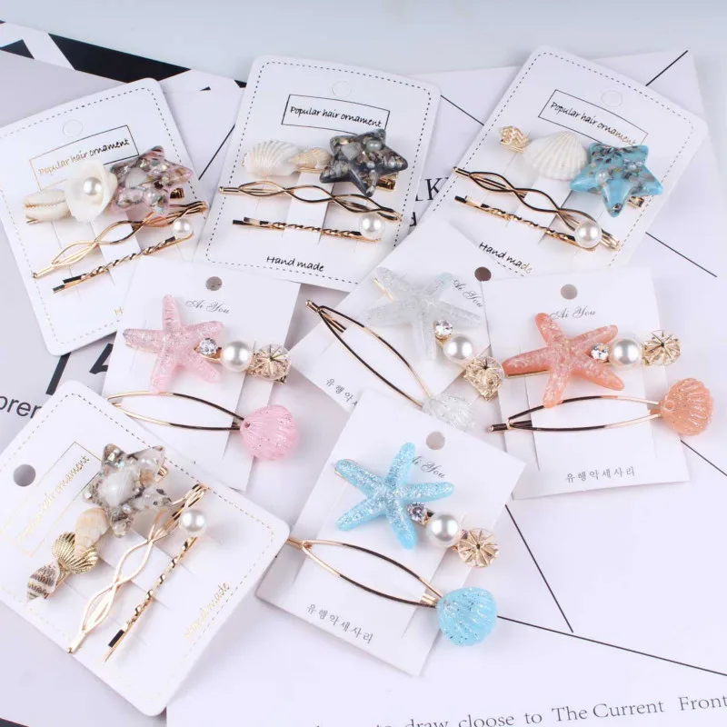 Новые заколки для волос набор Морская звезда ракушка женщин ins модная боковая