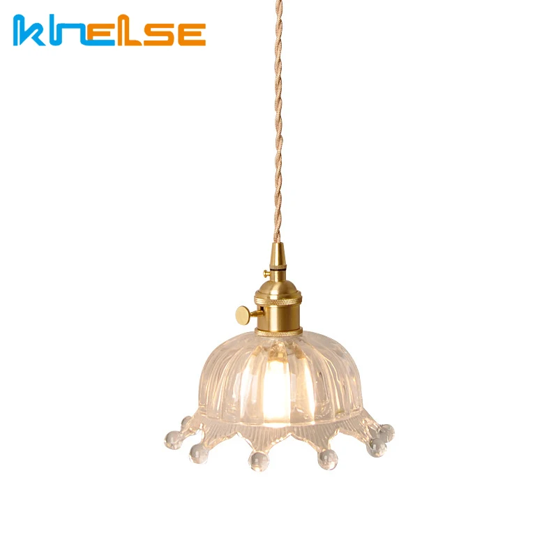 Стеклянная Подвесная лампа в виде короны с одной головкой из латуни для столовой