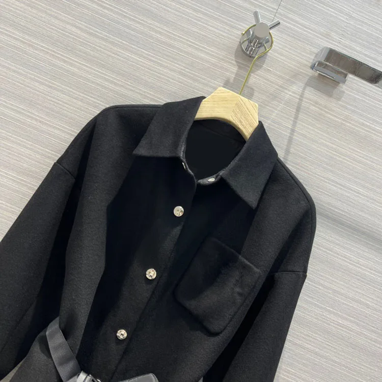 

Роскошное Брендовое Женское пальто из 100% шерсти, модное пальто с 3D вырезом, отворотом и длинным рукавом, высококачественное приталенное одн...