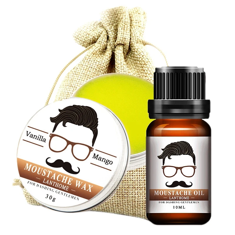 

LANTHOME 2Pcs/Set Men Moustache Cream Natural Organic Beard Growth Oil for Men Beard Grooming Treatment Men Beard Kit