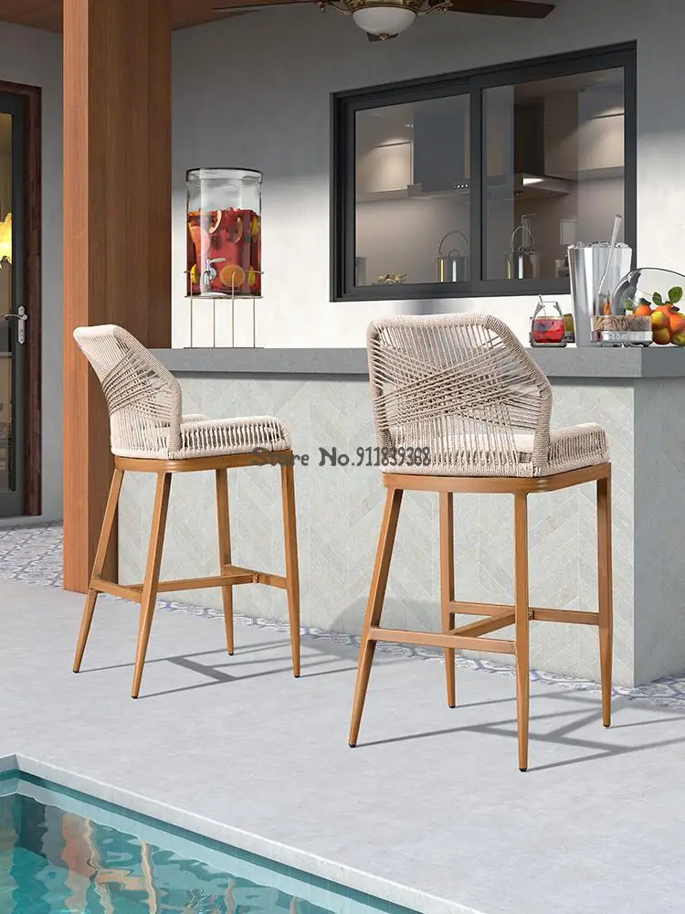 Барный стол и стул для улицы простой плетеный шнур дизайнерское уличное кресло