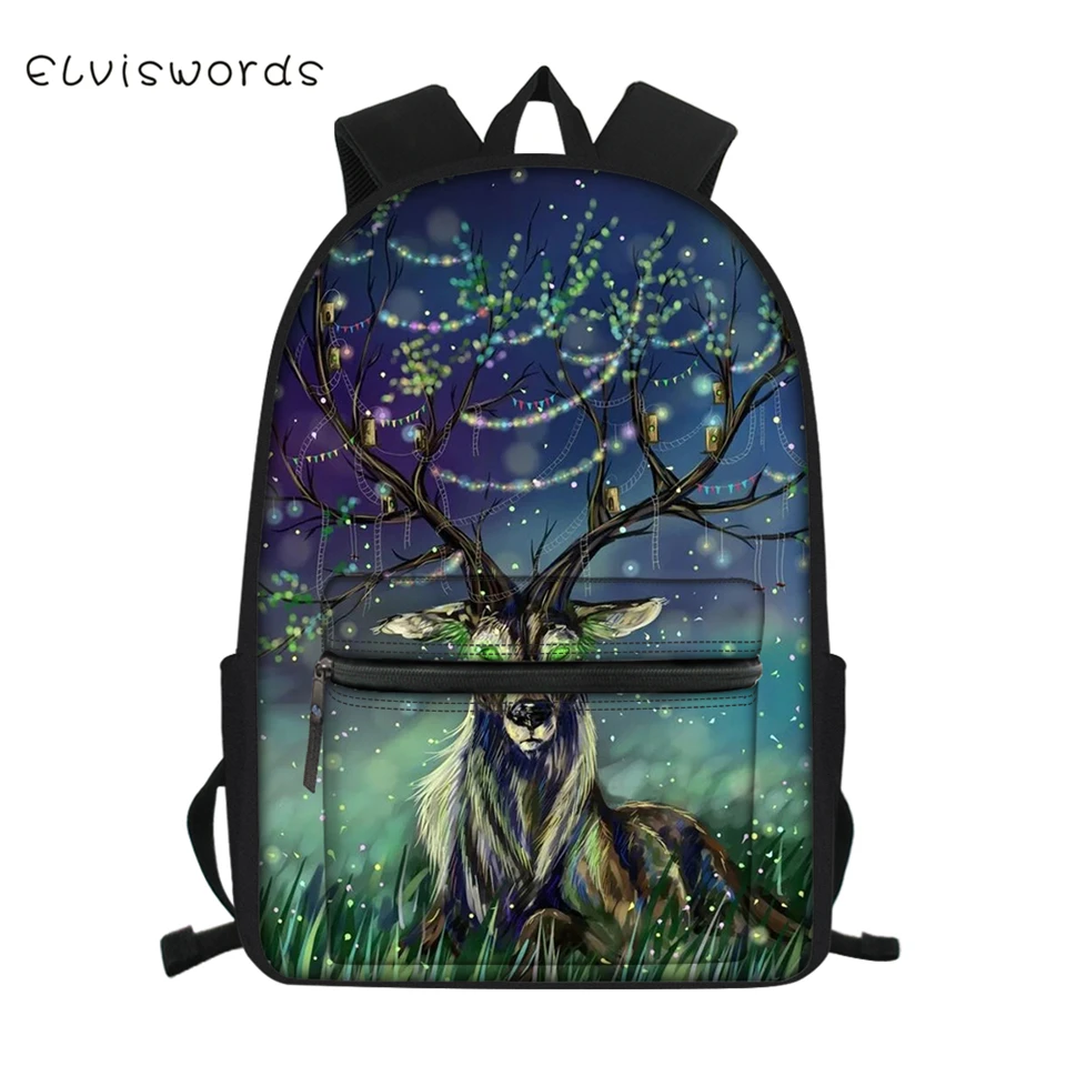 ELVISWORDS модный детский холщовый рюкзак с рисунком оленя Луны для девочек школьные
