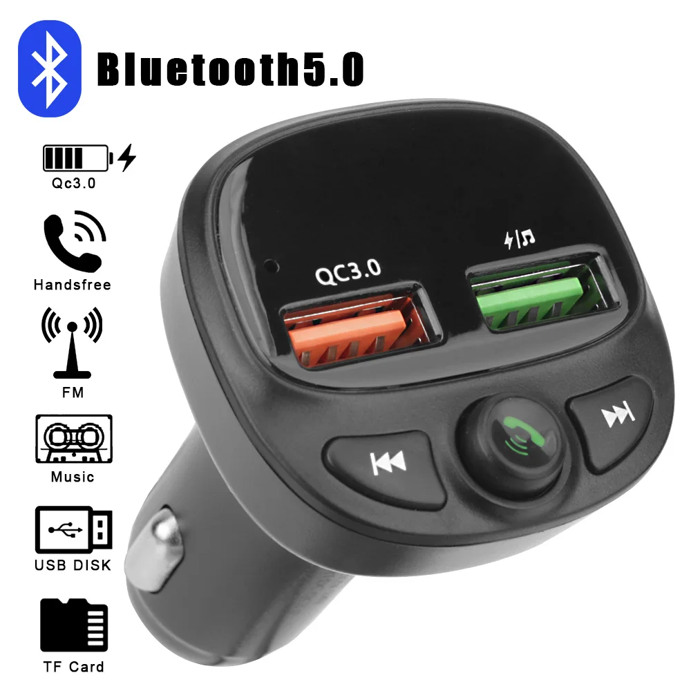 

QC 3,0 Dual USB Автомобильное зарядное устройство Bluetooth 5,0 автомобильный комплект Автомобильный MP3-плеер светодиодный fm-передатчик Громкая связь ...