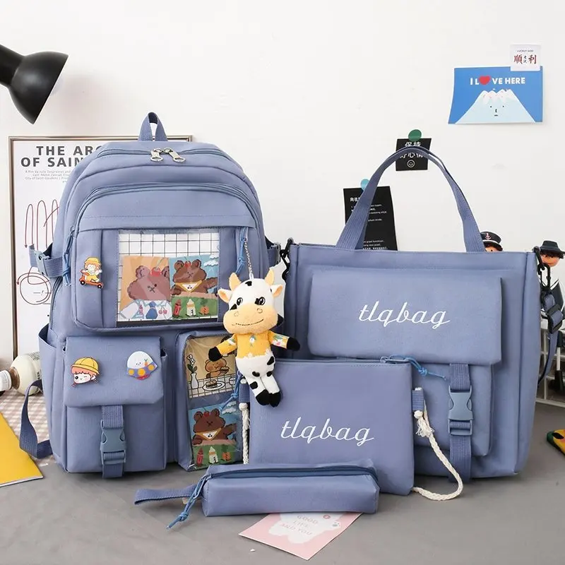

2021 4Pcs/set Canvas Women Backpacks School Bags for Teenage Girls Cute Bookbags Students New Travel Backpacks Female Rucksack