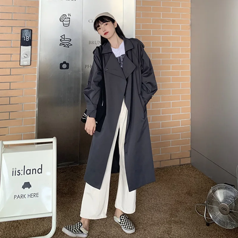 

Женский свободный тренчкот с отложным воротником, элегантная облегающая офисная уличная одежда с длинным рукавом и поясом, весна 2019