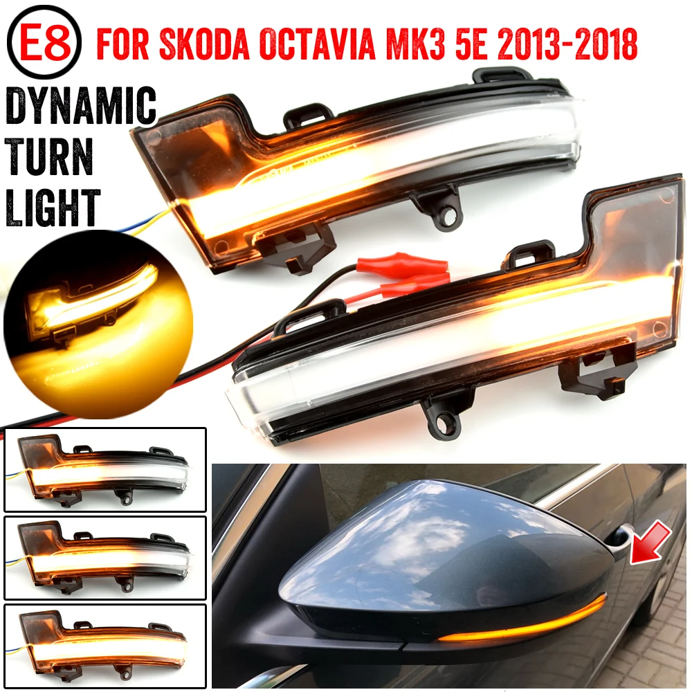 

2 шт. для Skoda Octavia Mk3 A7 5E 2013 2014 2015 2016 2017 2018 2019, боковой зеркальный индикатор, динамическая мигалка, светильник поворотник