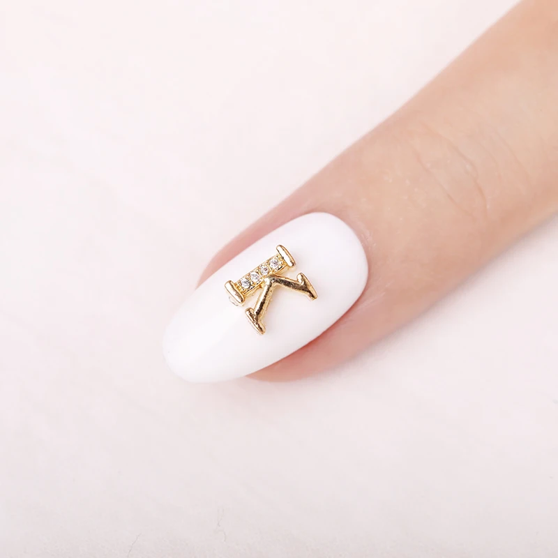 1Pc 3D Capital Letters Nail Decoration Golden Metal Flat Back English Letter Charms Art Decor Tool DIY Design | Красота и здоровье