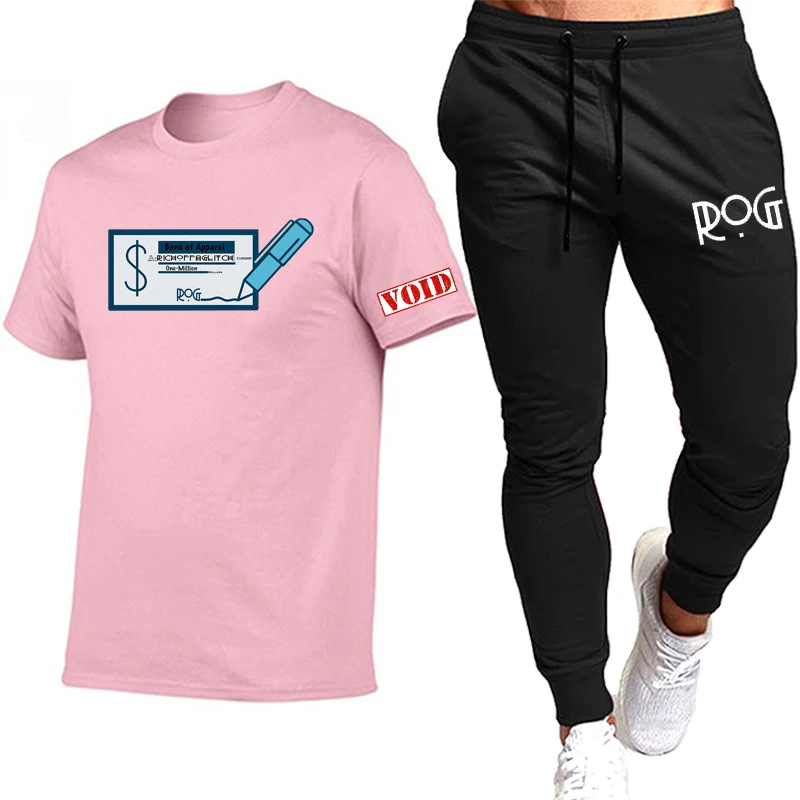 

2021Mens T-shirt +Trousers Set Summer TShirt Pants Set High Puality Cotton T-shirt sports Running set Men Tracksuits Large size