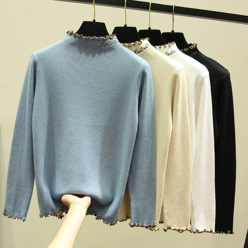 

Женский трикотажный свитер с воротником-хомутом, джемпер с длинным рукавом и воротником-поло, пуловер в стиле пэчворк, зима 2019