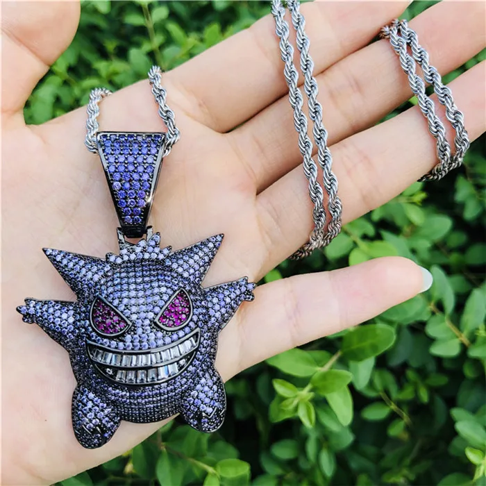 Bling Iced Out Zircon Gengar подвеска с покемоном ожерелье для мужчин Рэппер хип-хоп ювелирные аксессуары