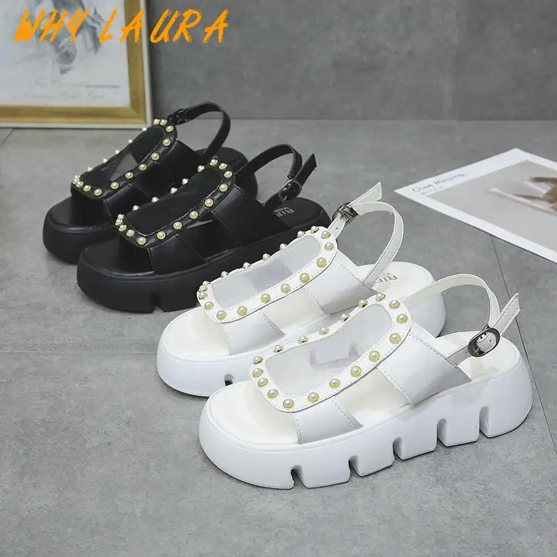 

2021 new summer metallic platform fairy style leisure and comfortable all-match beach open toe INS tide Roman shoes