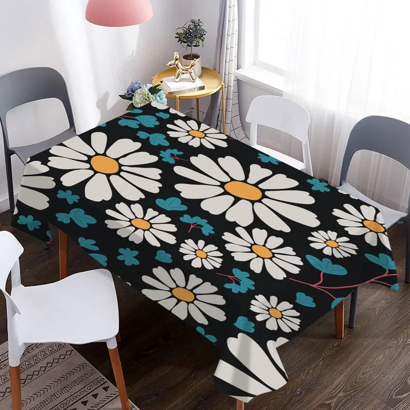 Скатерть на заказ водонепроницаемая ткань из ткани Оксфорд с 3D рисунком ромашки